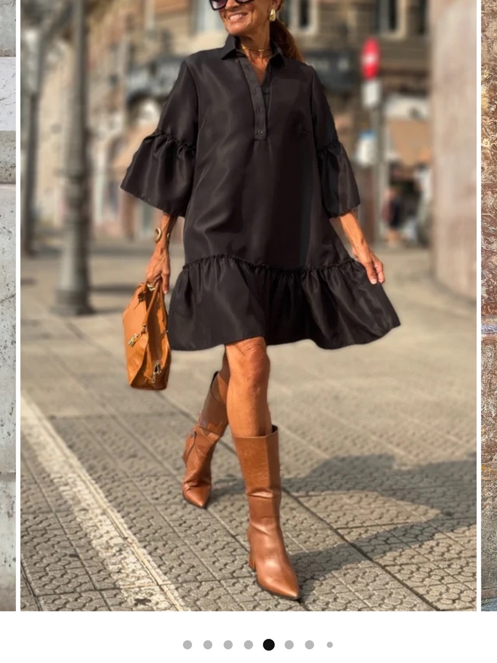 Relaxed Black Ruffle Hem Mini Shirt Dress